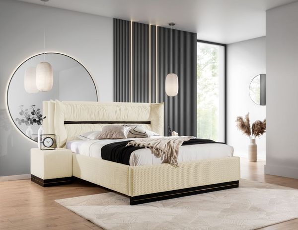 Polsterbett Doppelbett Set. 1 HAMILTON 140x200cm Stoff Magic Velvet Creme