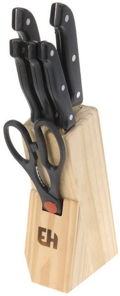 HAC24 Messer-Set Messerblock Holz 7-teilig mit 5 Messer und 1 Schere Block Messerhalter (7-tlg), Edelstahl