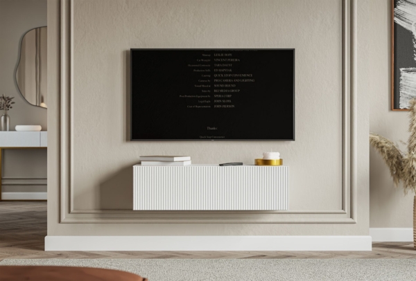 Selsey ‘Veldio’ TV-Lowboard hängend mit geriffelten Fronten, 100 cm, weiß Bild 2