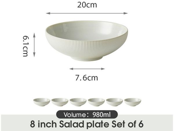 JIWOO Suppenteller 6er Ø20cm Speiseteller Salatteller Pastateller Teller Suppenschüssel, (6 St), Keramik Hochwertiges Tellerset WeiB Mikrowellen- und spülmaschinenfest
