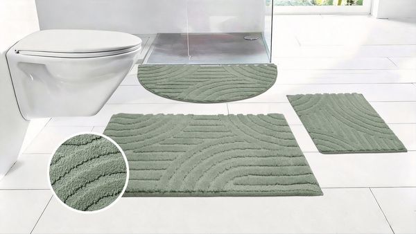 OTTO home Badematte Regona Scandi, Badvorleger, Badezimmer Teppich, Duschvorleger, Höhe 10 mm, rutschhemmend beschichtet, strapazierfähig, Polyester, halbrund, Badteppich, Uni Farben, Hoch-Tief-Effekt, modernes Muster, Zen