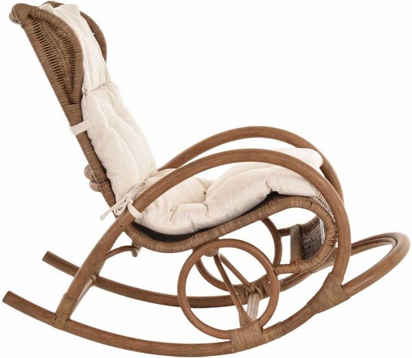 Krines Home Schaukelstuhl Luxor Schaukelstuhl Natur Rattan Schaukelsessel Relaxsessel, mit Polsterauflage