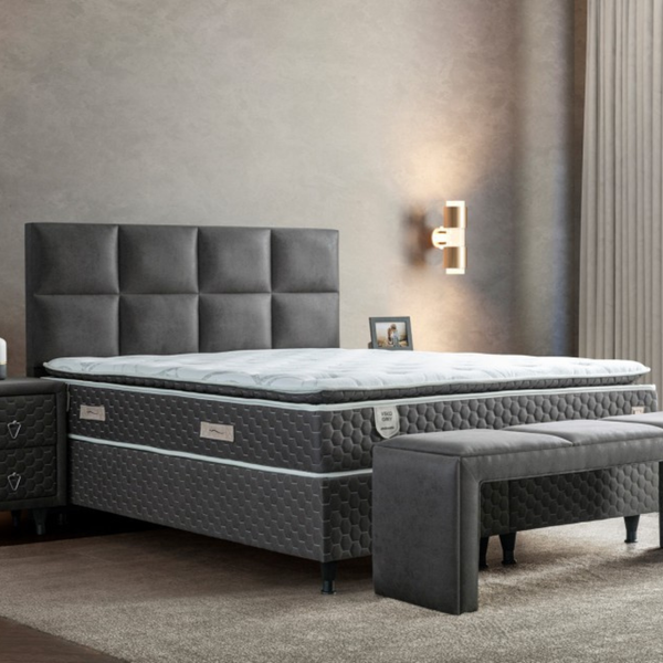 Moln Visco Grey Boxspringbett Set mit Matratze und Bettkästen, Schlafzimmer Set 160x200