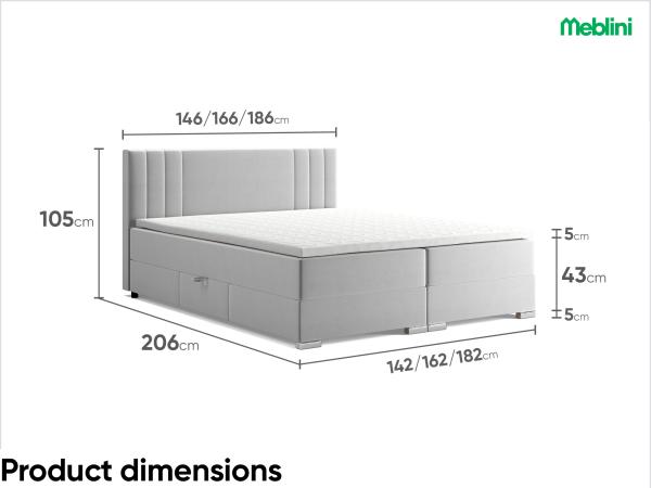 MEBLINI Boxspringbett ALBA 140x200 cm mit Bettkasten - H3P/Hellgrau Samt Polsterbett - Doppelbett mit Topper & Taschenfederkern-Matratze Bild 7