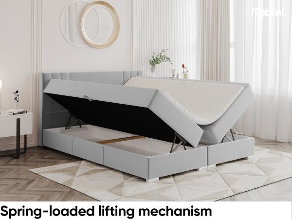 MEBLINI Boxspringbett ALBA 140x200 cm mit Bettkasten - H3P/Hellgrau Samt Polsterbett - Doppelbett mit Topper & Taschenfederkern-Matratze Bild 4