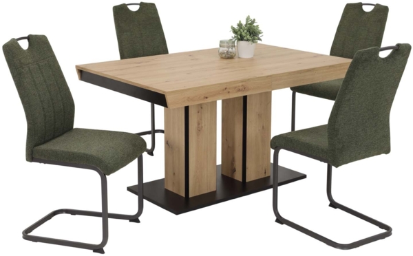 5 tlg. Essgruppe Kamilla - Tisch Artisan, 4 Stühle Grün