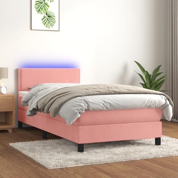 vidaXL Boxspringbett mit Matratze & LED Rosa 90x190 cm Samt 3134320