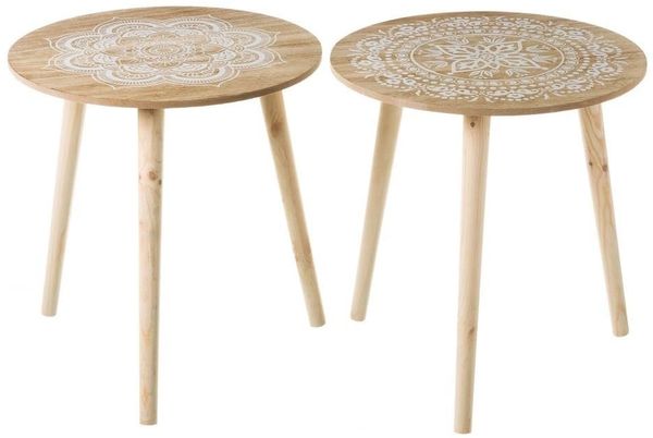 Set mit 2 Beistelltischen aus MDF-Holz mit Muster in Natur und Weiß