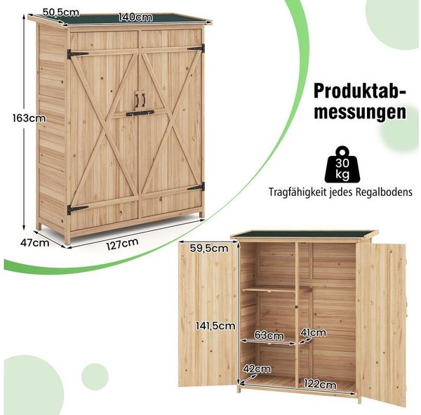 COSTWAY Geräteschrank (1-St) Außenschuppen, Gartenschrank, Gerätehaus für Garten
