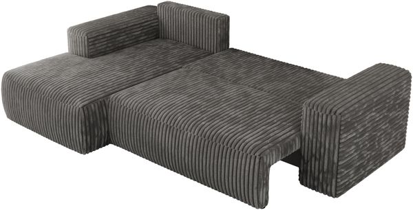 Ecksofa mit Schlaffunktion, Bettkasten und losen Kissen für das Wohnzimmer - TRENTINO - Dunkelgrau Cord - links Bild 5