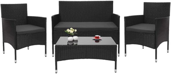 Poly-Rattan Garnitur HWC-F55, Balkon-/Garten-/Lounge-Set Sofa Sitzgruppe ~ schwarz, Kissen dunkelgrau