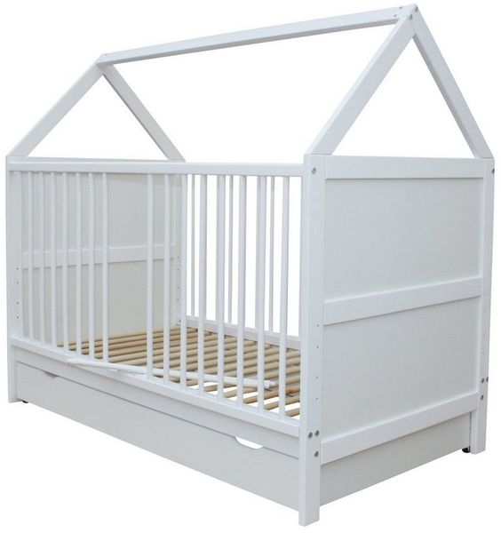 Micoland Kinderbett Babybett Juniorbett Haus 140x70 cm mit Schublade Weiß