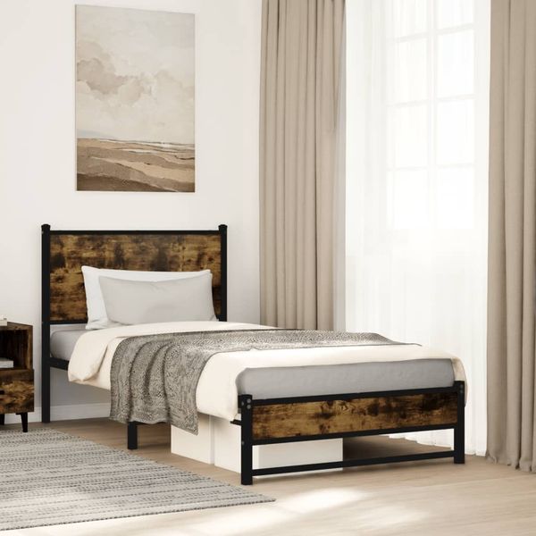 vidaXL Metallbett ohne Matratze Räuchereiche 90x200 cm 4007825