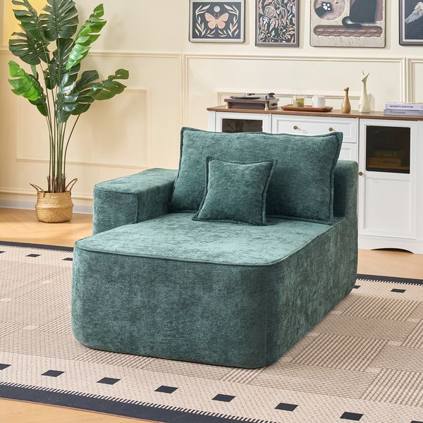 Chaiselongue aus Chenille mit Kissen, grün