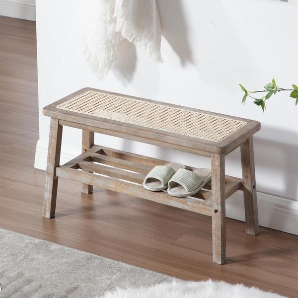 WAHSON OFFICE CHAIRS Schuhbank Rattan-Küchenbank als Sitzbank, Schuhbank für Flur oder Schlafzimmer