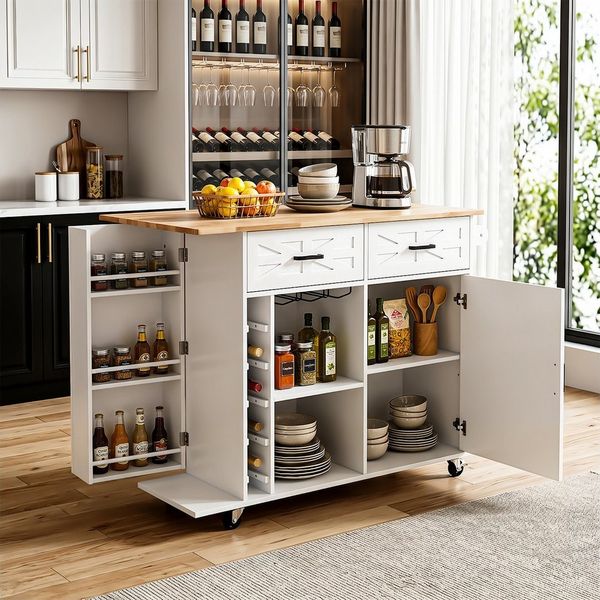 oyajia Küchenwagen mit erweiterbare Arbeitsplatte, Rollen und Handtuchhalter, (Servierwagen mit ausziehbarem Ablagefach Kücheninsel Küchenschrank, 1 St, 129x40/ 70x90.5 cm), Sideboard freistehend