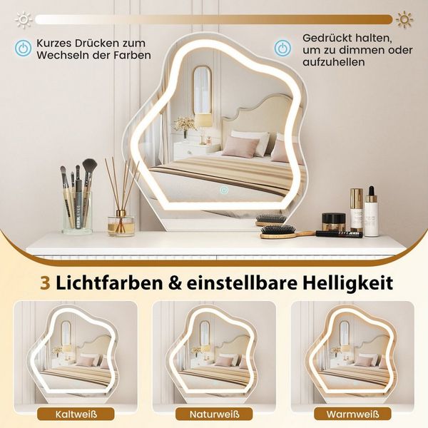 COSTWAY Schminktisch (1-St), mit LED Spiegel & Beistellschrank, Kosmetiktisch