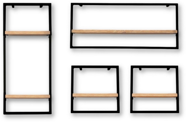4-tlg. Set Wandregale, schwarz gerahmt - Eichenholz hellgrau