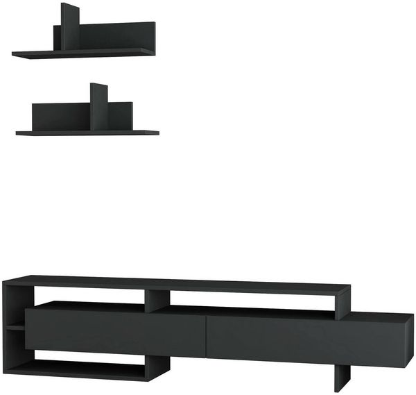 Dmora Wohnzimmermöbel Huko, Modulares Wohnzimmerset, Mehrzweck-Wohnzimmermöbel, Moderner TV-Schrank, 180x32 h42 cm, Anthrazit