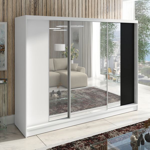 Schwebetürenschrank VENA 3-türig Schrank 200 cm (mit Spiegel) Farbe: Weiß , Schwarz