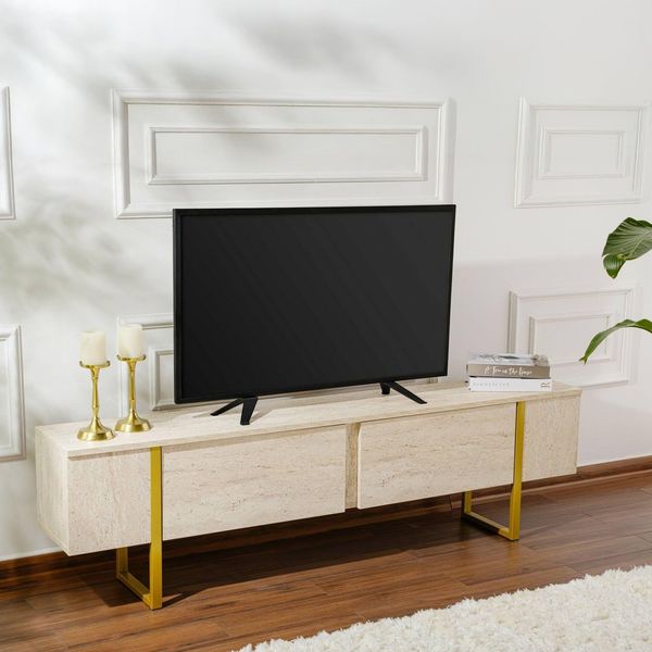 Dmora TV-Schrank Gussola 180x29,5x50 cm Beige 1 Regal 2 Fächer
