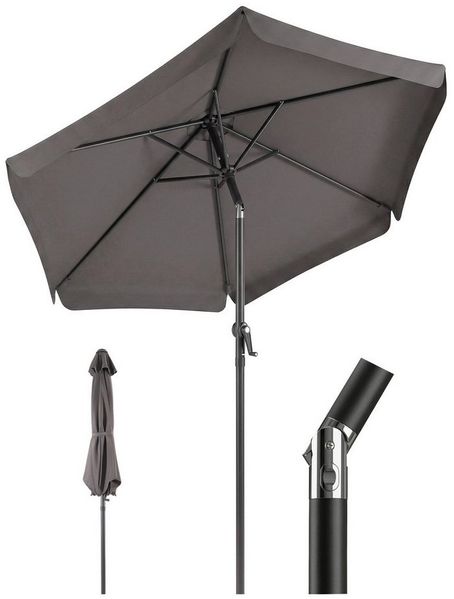 Sekey Sonnenschirm 200 cm Gartenschirm Rund Marktschirm Knickbar mit Kurbel, LxB: 200x200 cm, mit Überhang, Windstabil & neigbar, ideal für Balkon, Garten, UV 50+