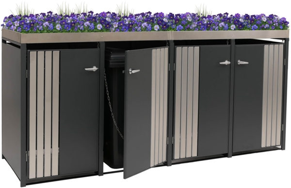 4er-Mülltonnenverkleidung HWC-O67, Mülltonnenbox mit Pflanzkasten, Metall 125x260x84cm 95kg ~ anthrazit Edelstahl