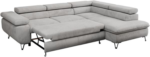 Mks Möbel 'Peter L-form' Ecksofa mit Bettfunktion, Bettkasten & einstellbaren Kopfstützen, Hellgrau, Velours, rechts Bild 6