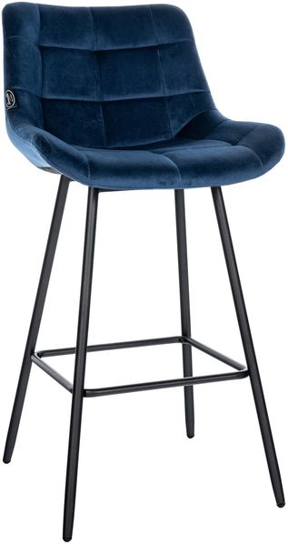 Barhocker VISEN - Samt Blau 49x56x104 cm | Barstuhl Mit Lehne Tresenhocker Tresenstuhl Kneipenhocker Kneipenstuhl