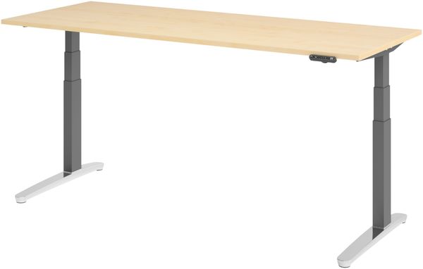 bümö elektrisch höhenverstellbarer Schreibtisch 200x80 cm in Ahorn, Gestell in graphit/alu - Designer Bürotisch mit Memoryfunktion, elektrischer Stehschreibtisch höhenverstellbar, XBHM20-3-GC