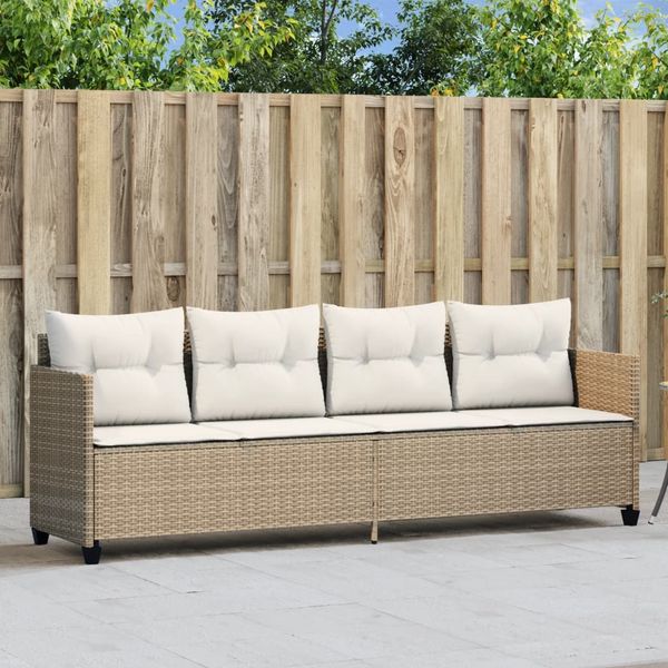 vidaXL Sonnenliege mit Kissen Beige Poly Rattan 368330