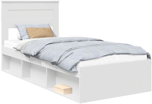 vidaXL Bettrahmen mit Kopfteil Weiß 90 x 200 cm Massives Kiefernholz 3409807