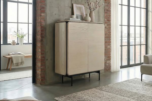 KAWOLA Highboard AVRIL 2 Türen Eiche grau 121 x 40 x 100 cm