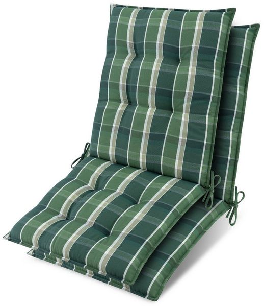 Beautissu Sitzauflage 2er Set Niedriglehner Auflage Sun-NL 100 x 50 x 8 cm Grün-Kariert, 8cm Dicke Gartenstuhlauflage mit Befestigung UV-Lichtechtheit 5