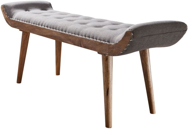 Wohnling Sitzbank Stoff / Massivholz Bank Grau 125 x 51 x 38 cm Chesterfield-Design | Polsterbank Flur | Stoffbank Bettbank 2 Personen | Flurbank Modern Bild 2