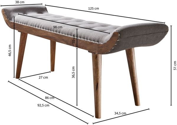 Wohnling Sitzbank Stoff / Massivholz Bank Grau 125 x 51 x 38 cm Chesterfield-Design | Polsterbank Flur | Stoffbank Bettbank 2 Personen | Flurbank Modern Bild 8