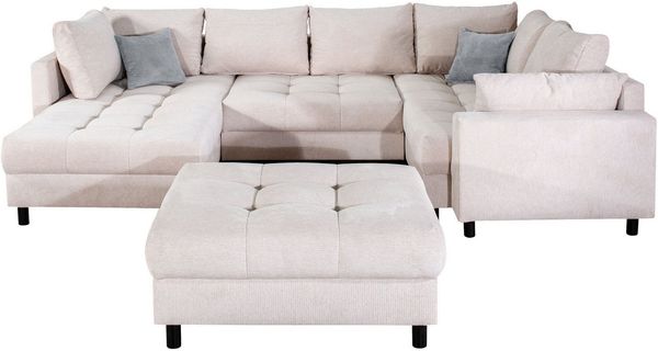 COLLECTION AB Wohnlandschaft Toni U-Form mit Armlehne, inkl. Hocker und Zierkissen in abgesetzter Farbe, mit Bonnelfederkern