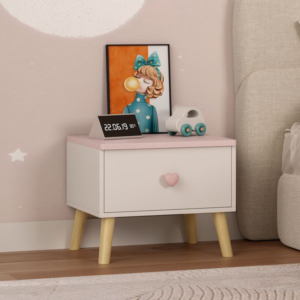 Kindernachttisch Sandnes 31x38x30 cm Weiß/Rosa [en. casa]