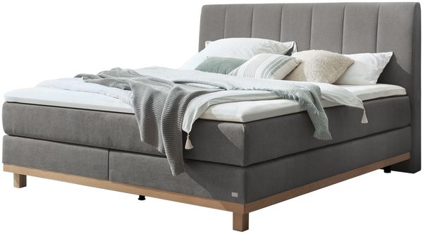 Estela Boxspringbett grau Eiche MassivholzPolyester/Polyamid/Viskose 214cm x 143cm x 115cm