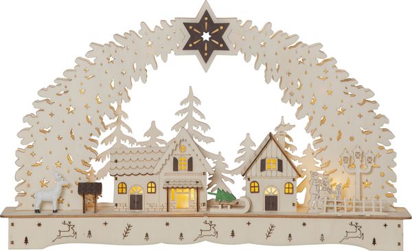 Schwibbogen Bamberg Holz Weihnachtsdorf Timer warmweiß B 45cm