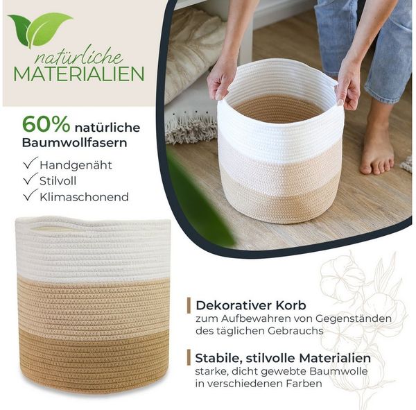 HMF Aufbewahrungskorb Aufbewahrungskorb mit versteckten Griffen, runder Korb passend für Kallax, 31 x 31 cm, Weiß-Braun