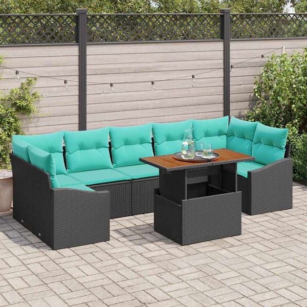 vidaXL Garten Essgruppe mit Kissen 8 pcs Schwarz und Teal 3349808