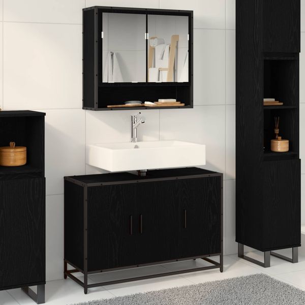vidaXL Badezimmerschrank mit Tür Schwarz Eichen-Optik 90 x 33 x 60 cm 883619