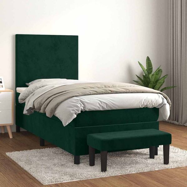 vidaXL Boxspringbett mit Matratze Dunkelgrün 90x200 cm Samt 3137704