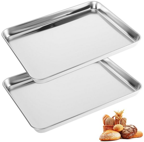 BlingBin Backblech 2er Set Edelstahl Ofenblech Kuchenblech, 31.5 x 24.5 x 2.5cm, Edelstahl, (2er Set, 2-St, Hitzebeständigkeit: 230 °C), Rechteckig Fettpfanne für Backen Braten Servieren, Spülmaschinenfest