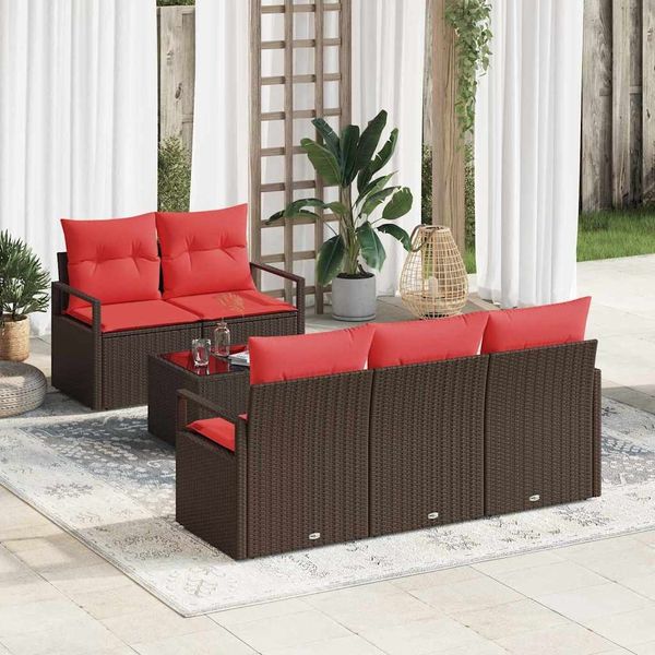 vidaXL Gartensofa-set mit Kissen 6 pcs Beige und Rot Poly-Rattan 3354933