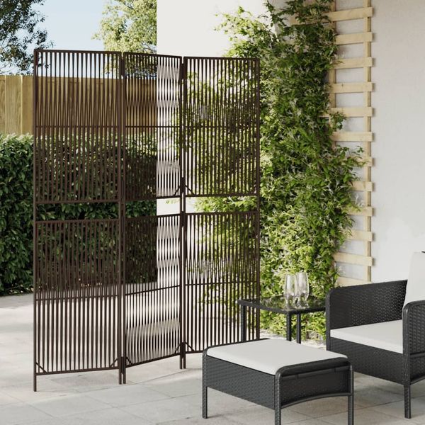 Paravent Raumteiler 3-tlg. Braun Poly Rattan