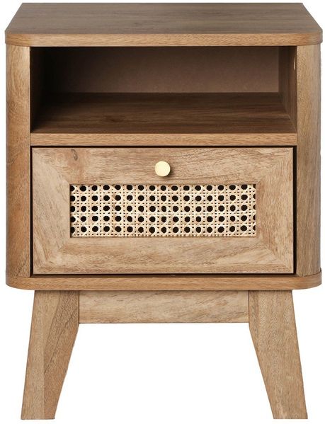 Casâme 'PALMO' Nachttisch 1 Schublade mit Rattanfront in holzdekor - Helles Holz