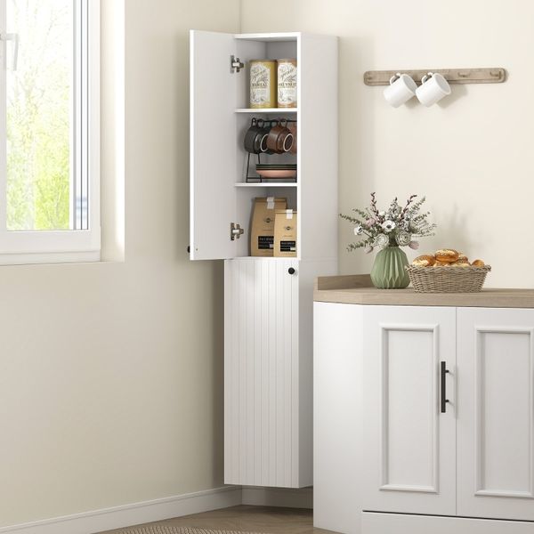 Badezimmerschrank zur Wandmontage, lackierte Holzoberfläche, 6 Regalfächer, 30×30×161, Weiß