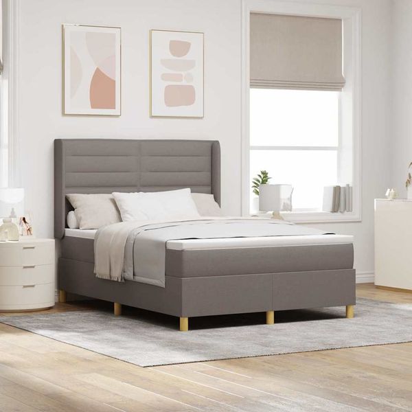 vidaXL Boxspringbett mit LED-Lichtleisten Taupe 140 x 200 cm Stoff 3343634